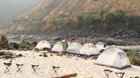 Overnight camp on a Zambezi rafting adventure